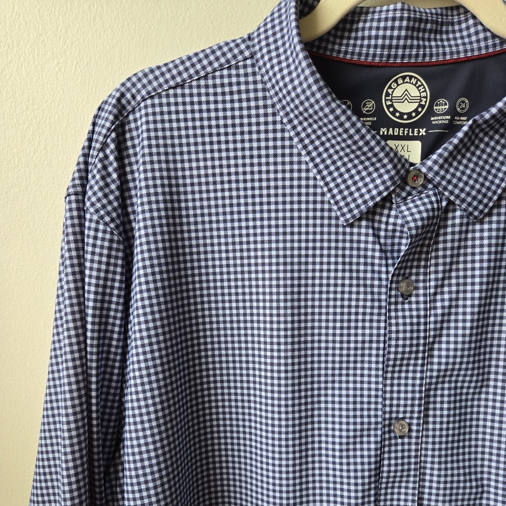 Flag & Anthem Men's Blue Checkered, Long Sleeve, Button Down Shirt - Picture 4 of 5